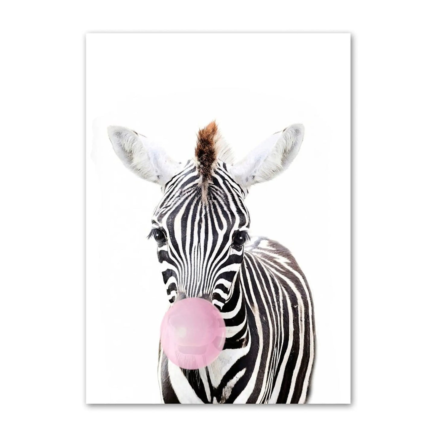 Poster Kinder Tiere mit rosa Kaugummi Giraffe Hase Igel Fuchs und Zebra als Deko Print ohne Rahmen-2