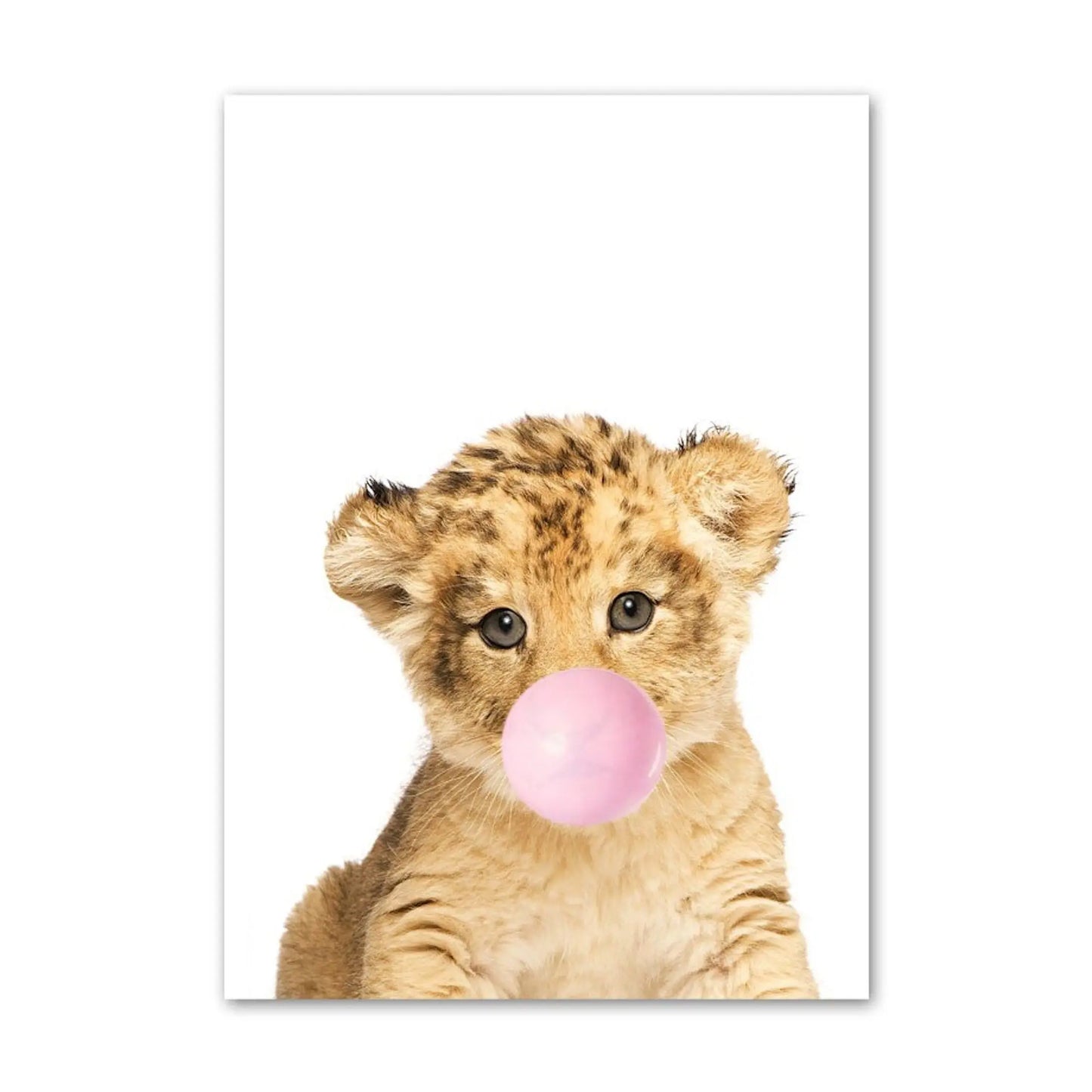 Poster Kinder Tiere mit rosa Kaugummi Giraffe Hase Igel Fuchs und Zebra als Deko Print ohne Rahmen-3