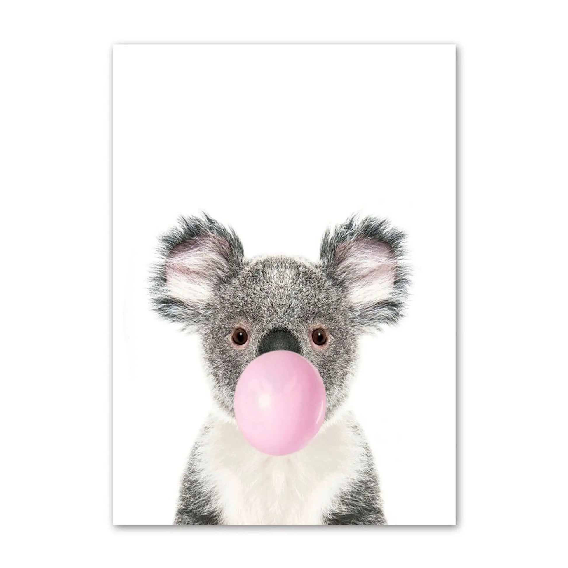 Poster Kinder Tiere mit rosa Kaugummi Panda Eule Alpaka Elefant Koala und Affe als Deko Print ohne Rahmen-1