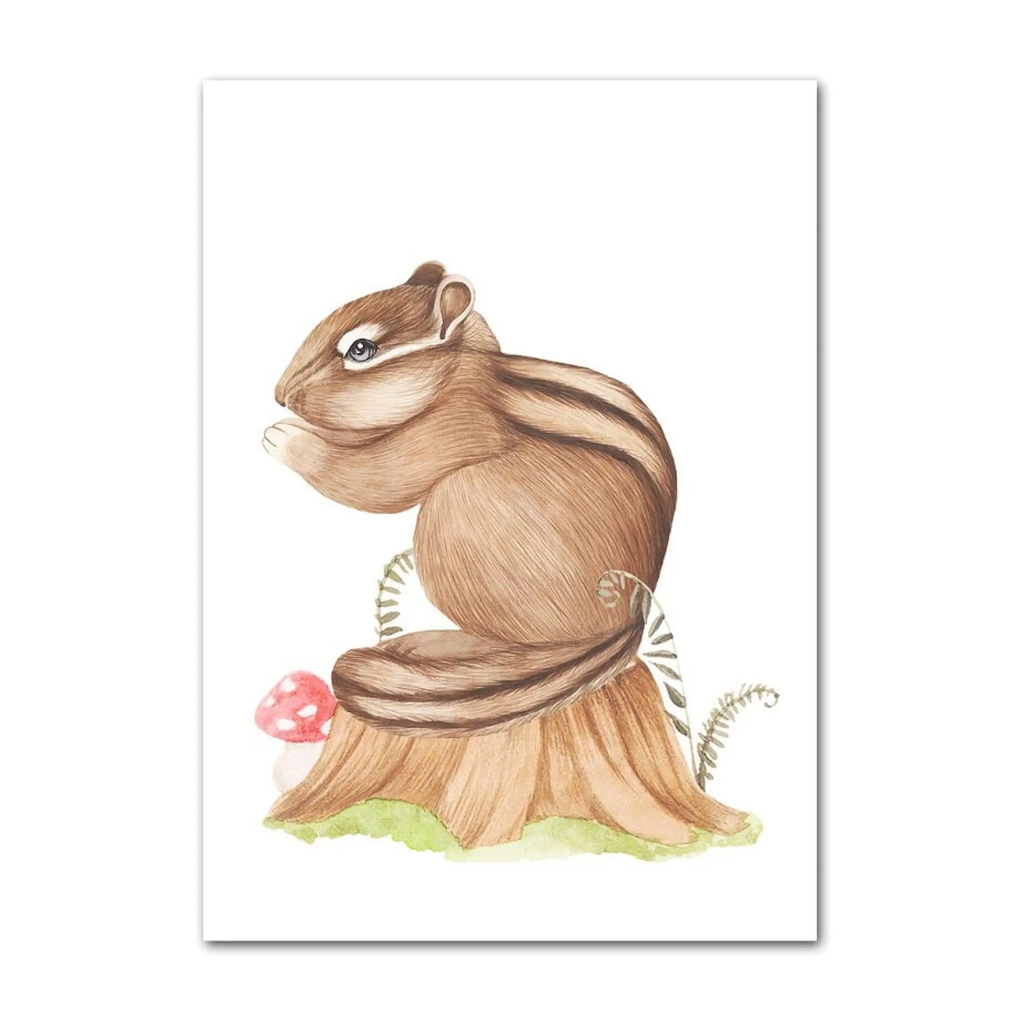 Poster Kinder süße Tiere im Boho Stil Bär Eichhörnchen Schnecke Pilzhaus und Blumen als Deko Print ohne Rahmen-3