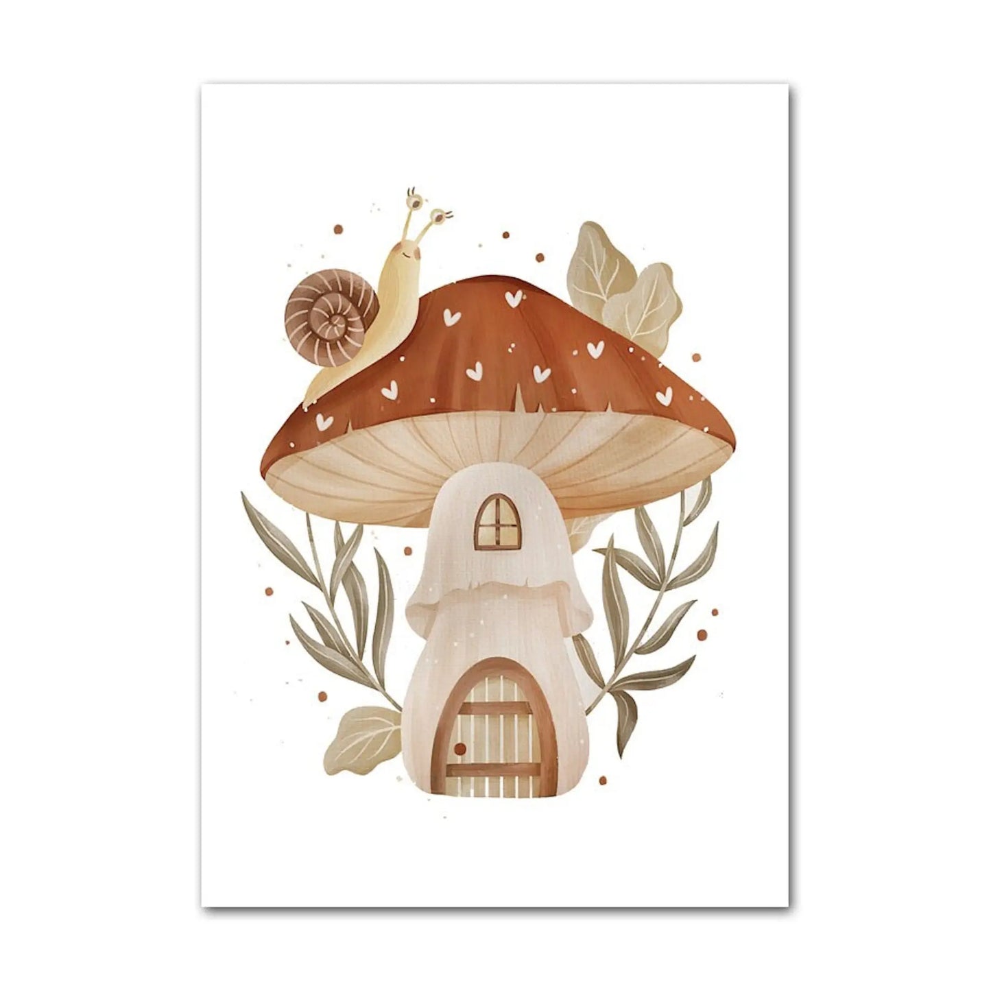 Poster Kinder süße Tiere im Boho Stil Bär Eichhörnchen Schnecke Pilzhaus und Blumen als Deko Print ohne Rahmen-4