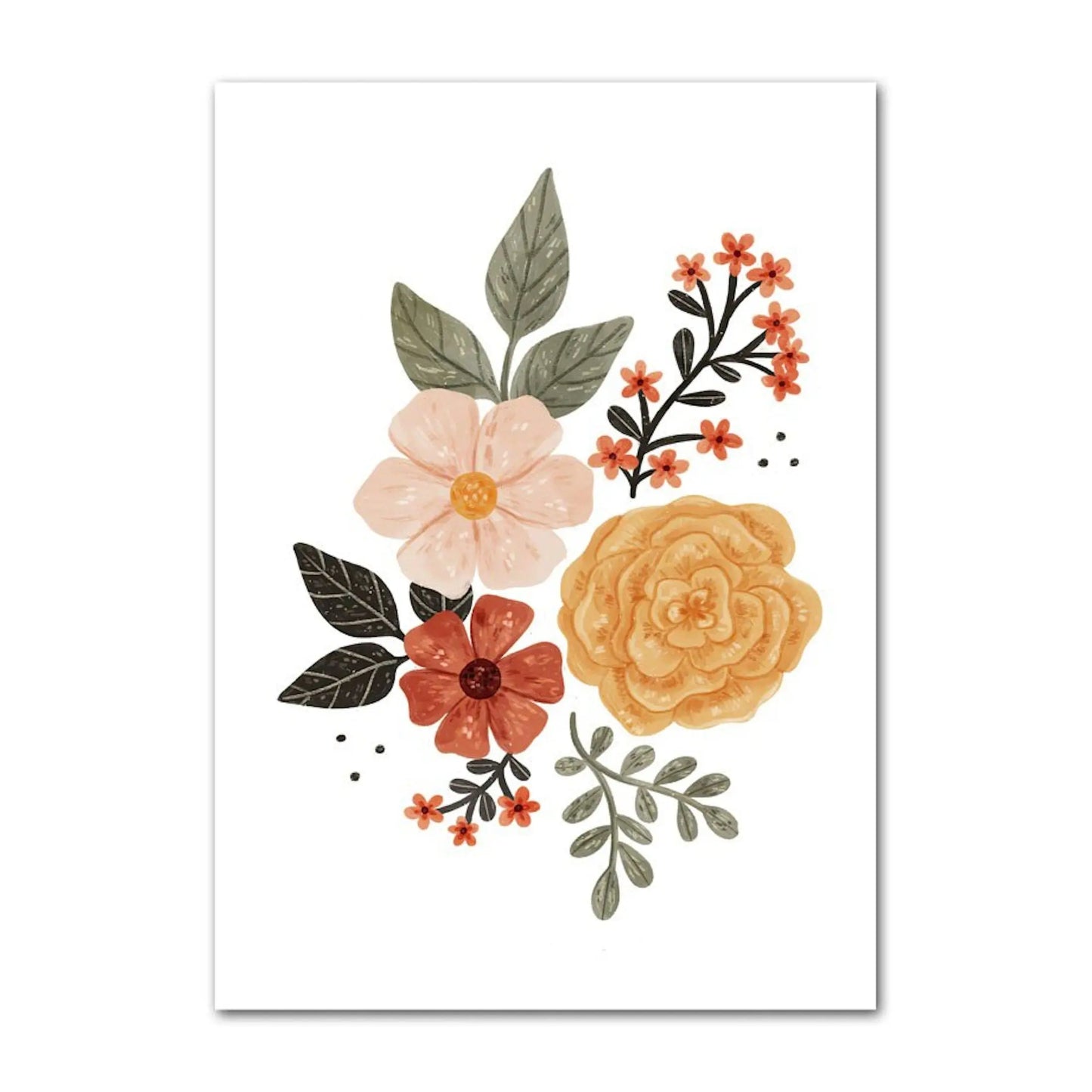 Poster Kinder süße Tiere im Boho Stil Bär Eichhörnchen Schnecke Pilzhaus und Blumen als Deko Print ohne Rahmen-6