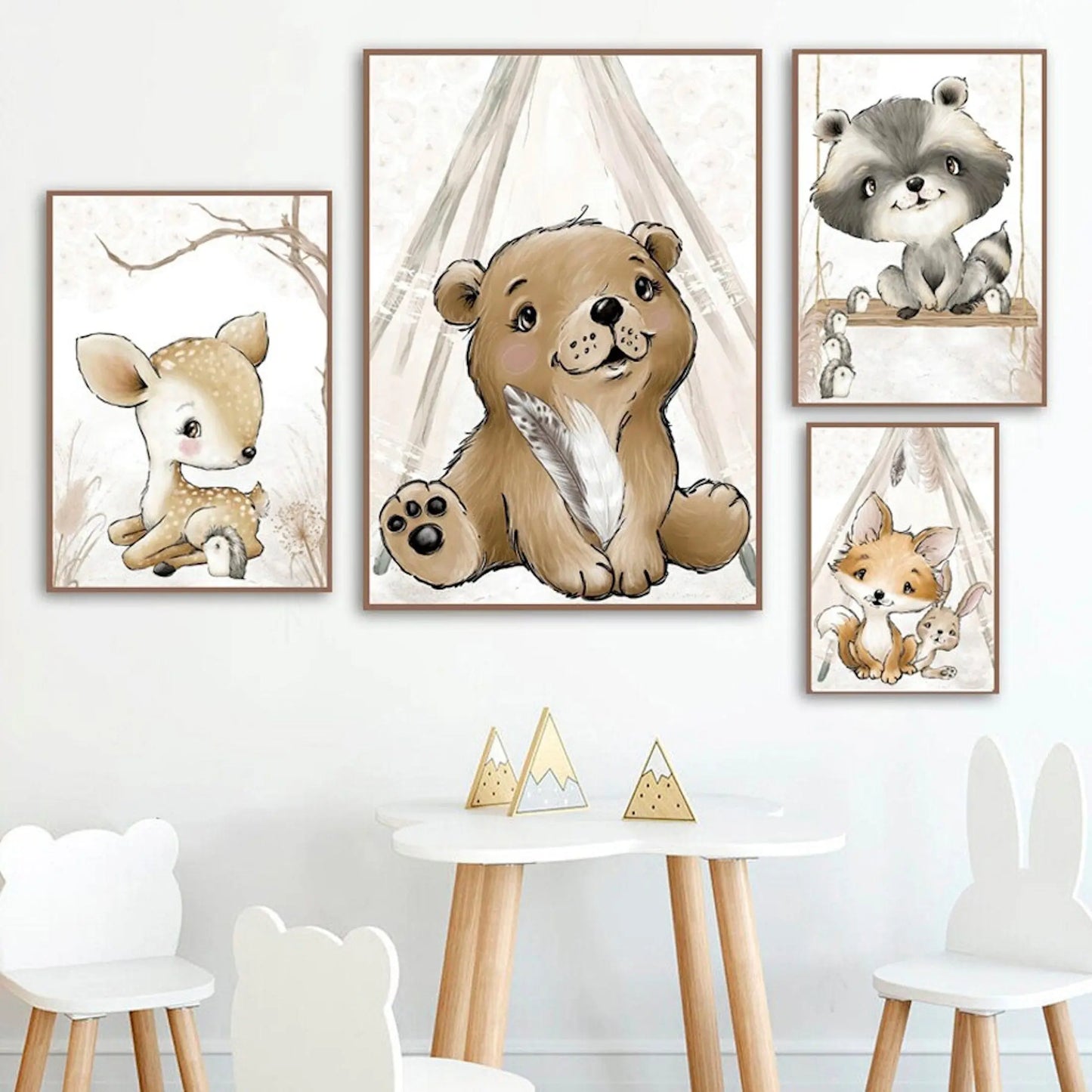 Poster Kinderzimmer Bilder Tiere Bär Reh Fuchs Hase und Spruch sei Frech wild und wunderbar als Deko Print ohne Rahmen-2