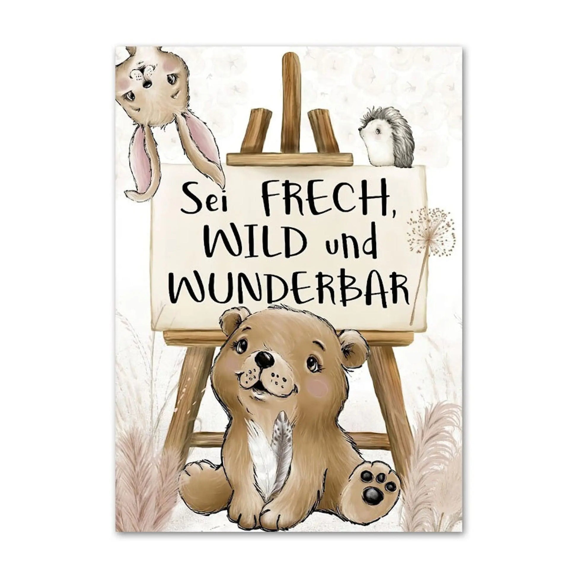 Poster Kinderzimmer Bilder Tiere Bär Reh Fuchs Hase und Spruch sei Frech wild und wunderbar als Deko Print ohne Rahmen-3