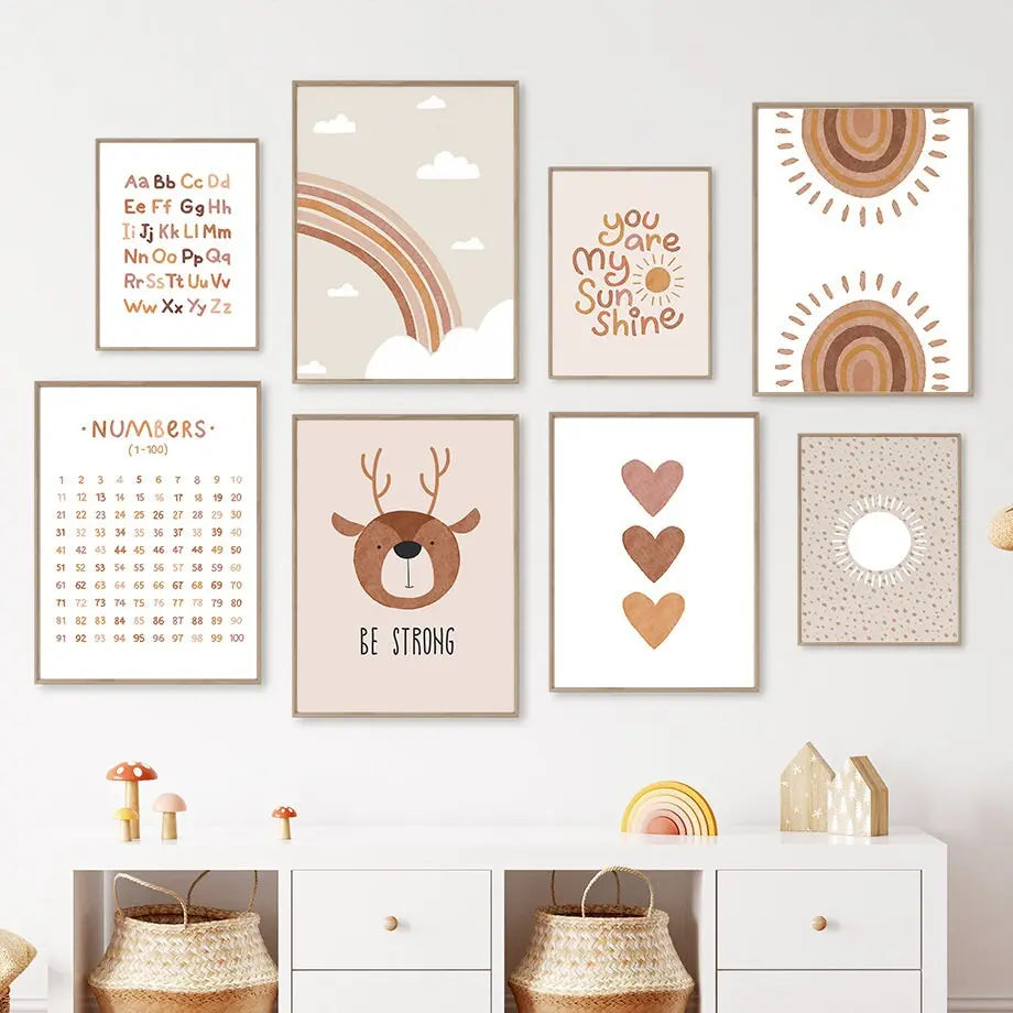 Poster Kinderzimmer Boho Sunshine Beige I Bilder Kinderzimmer & Spielzimmer I Deko Print ohne Rahmen | Bilder Set Kunstdruck-1