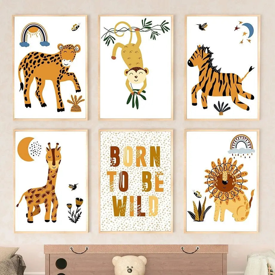 Poster Kinderzimmer Dschungel Born to be wild I Kinderzimmer Bilder I Wand Deko I Kunst Druck I Deko Print I ohne Rahmen-0