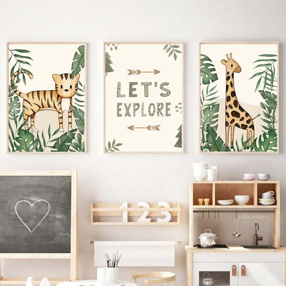 Poster Kinderzimmer Dschungel Tiere Abenteuer I Kinderzimmer Bilder I Wand Deko I Kunst Druck I Deko Print I ohne Rahmen-1