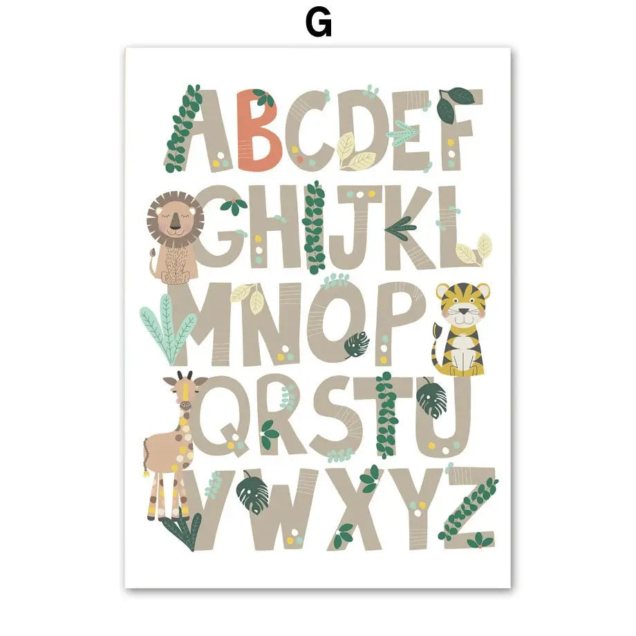 Poster Kinderzimmer Dschungel Tiere Alphabet I Kinderzimmer Bilder I Wand Deko I Kunst Druck I Deko Print I ohne Rahmen-8