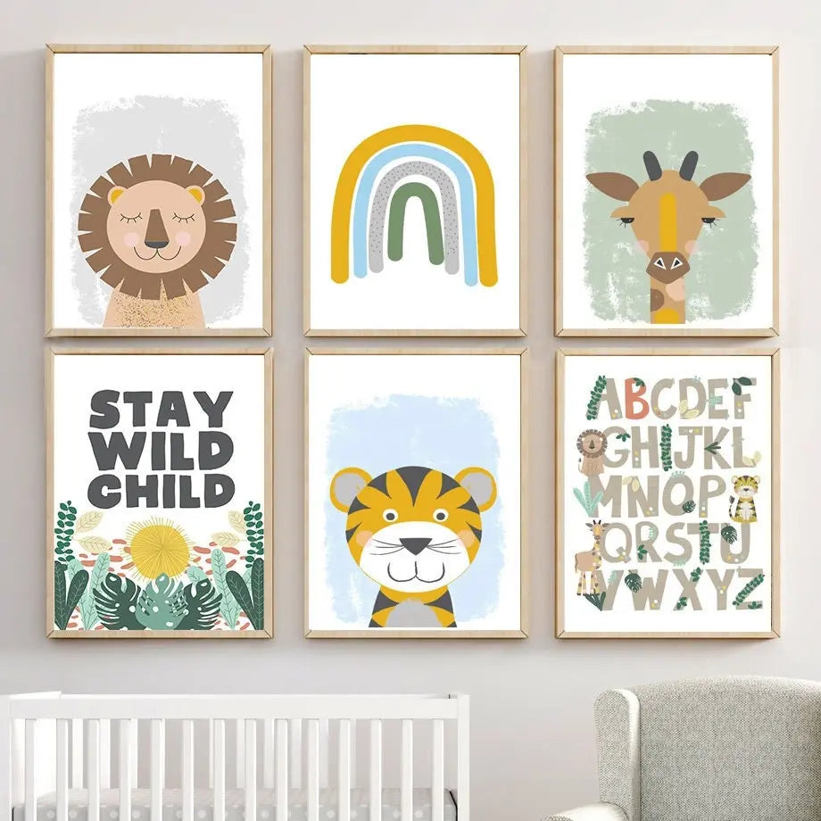 Poster Kinderzimmer Dschungel Tiere Alphabet I Kinderzimmer Bilder I Wand Deko I Kunst Druck I Deko Print I ohne Rahmen-0