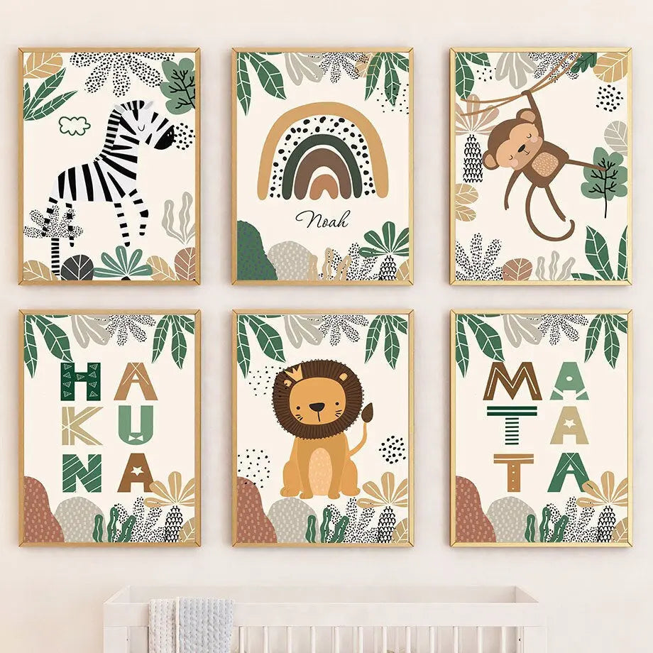 Poster Kinderzimmer Dschungel Tiere Hakuna Matata Löwe Tiger I Kinderzimmer Bilder I Wand Deko I Kunst Druck I Deko Print I ohne Rahmen-0