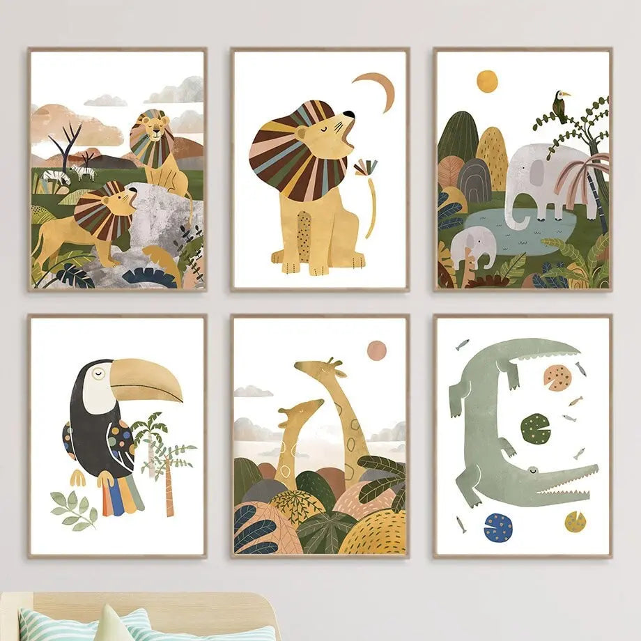 Poster Kinderzimmer Dschungel Tiere I Kinderzimmer Bilder I Wand Deko I Kunst Druck I Deko Print I ohne Rahmen-0