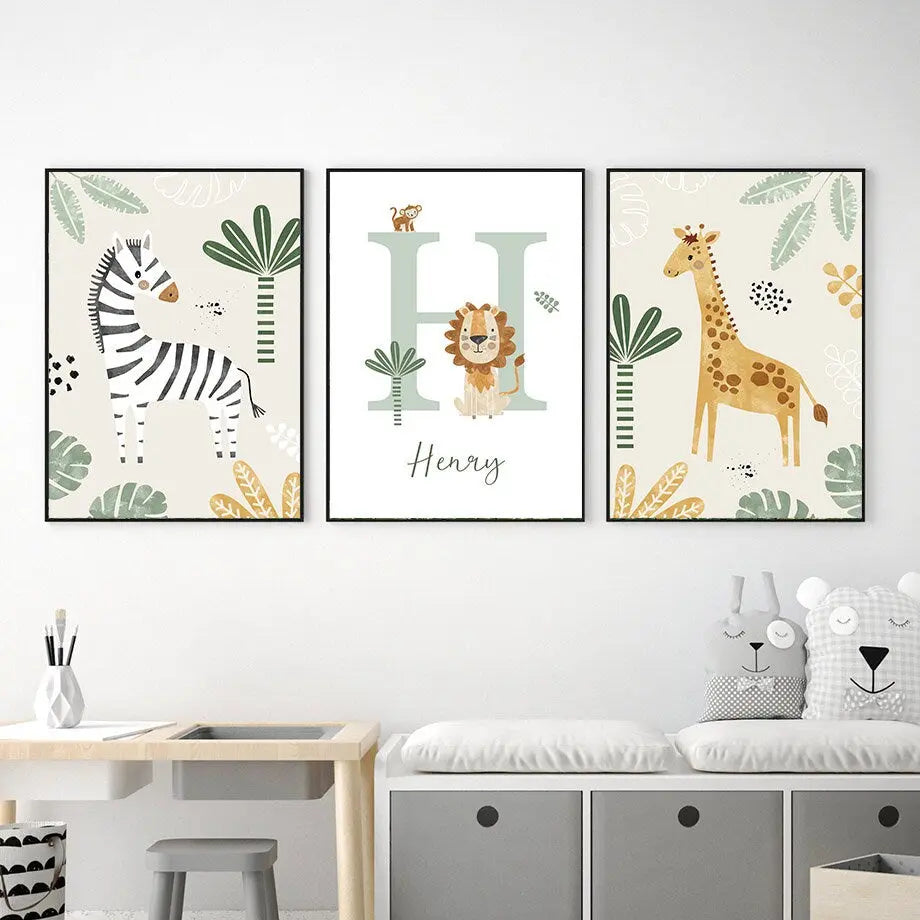 Poster Kinderzimmer Dschungel Tiere I Name Personalisiert I Kinderzimmer Bilder I Wand Deko I Kunst Druck I Deko Print I ohne Rahmen-2