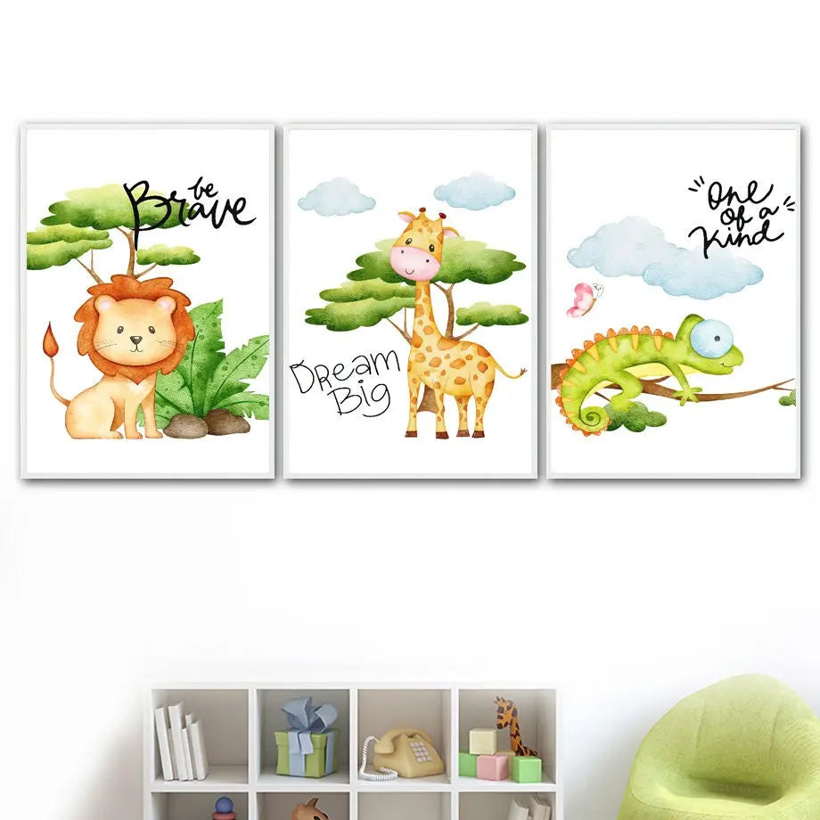 Poster Kinderzimmer Dschungel Tiere Zeichentrick I Kinderzimmer Bilder I Wand Deko I Kunst Druck I Deko Print I ohne Rahmen-2