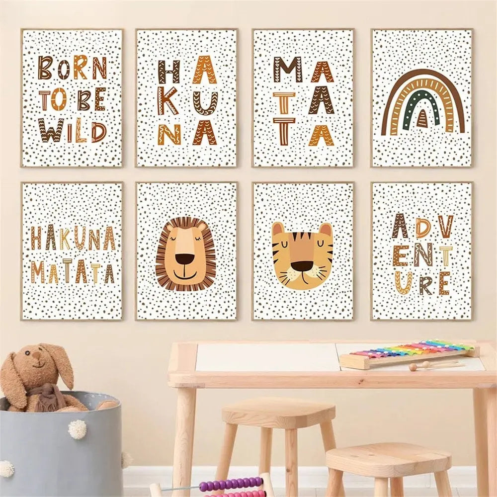 Poster Kinderzimmer Hakuna Matata Löwe Tiger gepunktet I Kinderzimmer Bilder I Wand Deko I Kunst Druck I Deko Print I ohne Rahmen-0