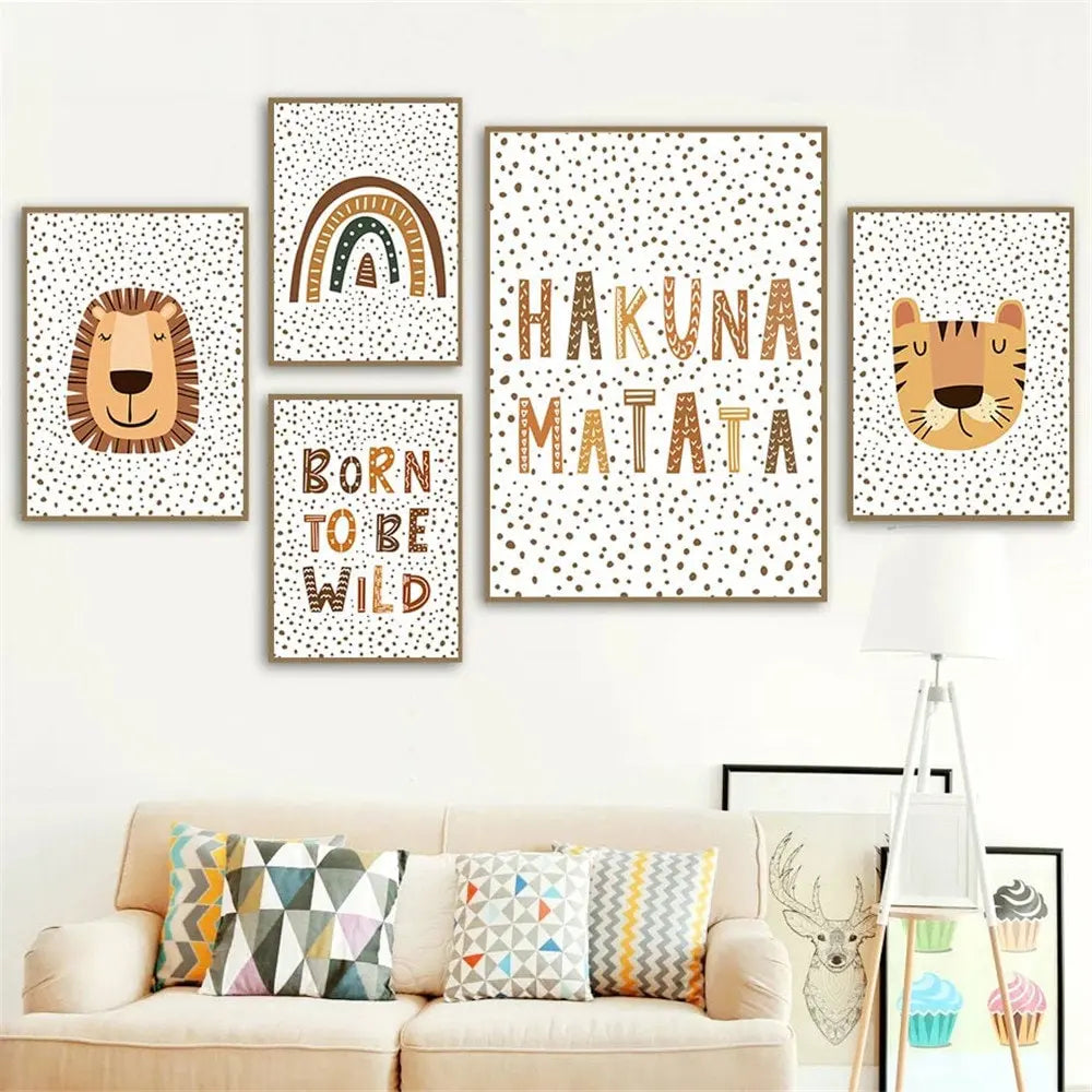 Poster Kinderzimmer Hakuna Matata Löwe Tiger gepunktet I Kinderzimmer Bilder I Wand Deko I Kunst Druck I Deko Print I ohne Rahmen-1