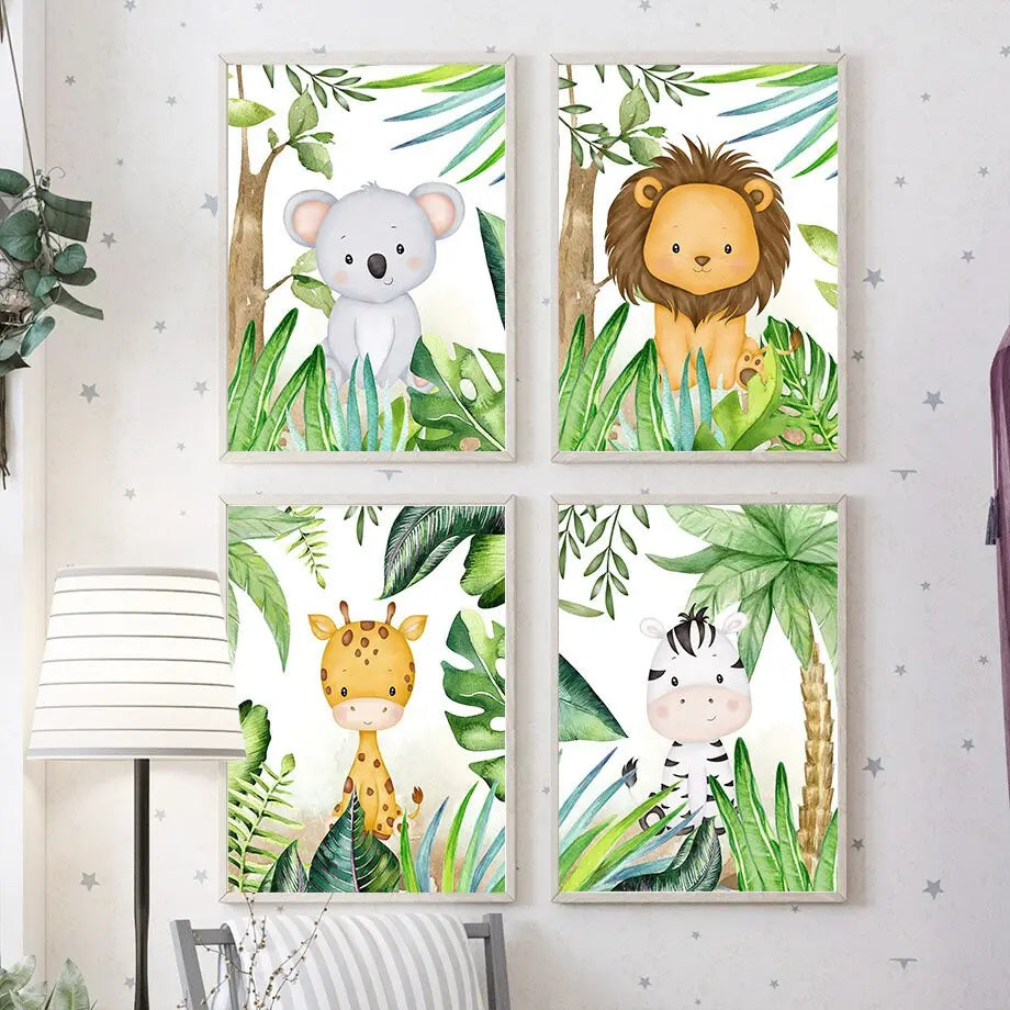 Poster Kinderzimmer Jungle Tiere Bäume I Kinderzimmer Bilder I Wand Deko I Kunst Druck I Deko Print I ohne Rahmen-2