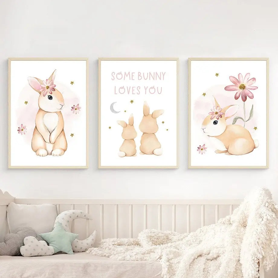 Poster Kinderzimmer Regenbogen Hase Name Personalisiert Rosa I Kinderzimmer Bilder I Wand Deko I Kunst Druck I Deko Print I ohne Rahmen-1