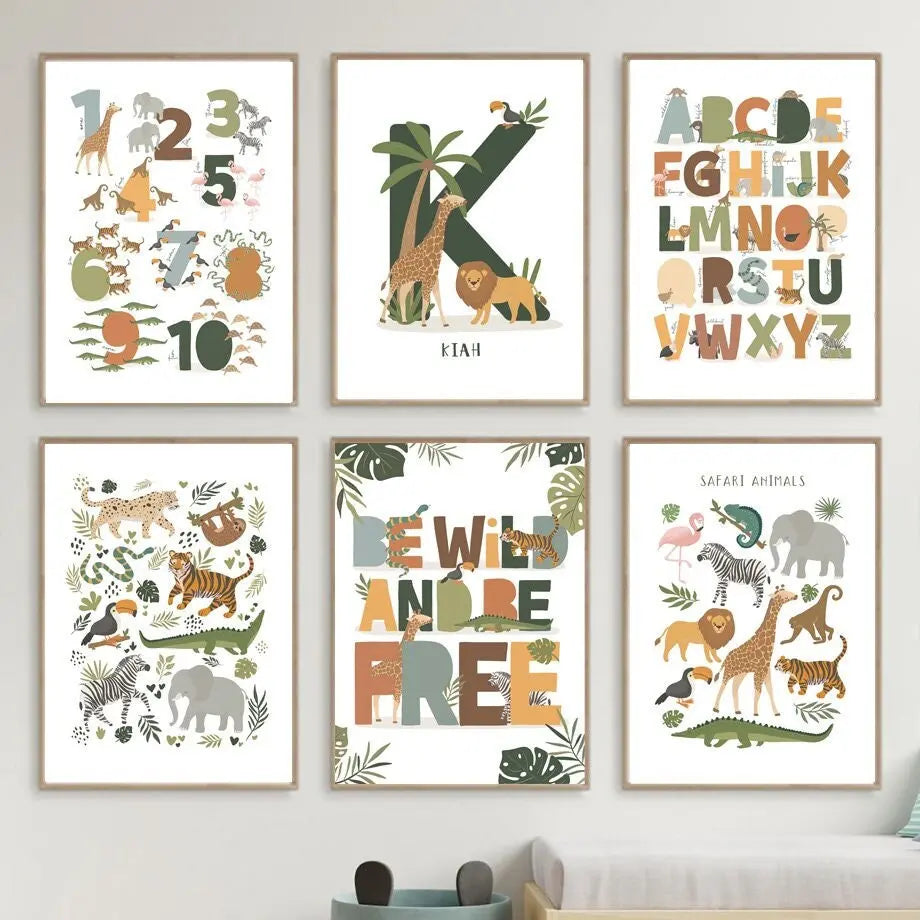 Poster Kinderzimmer Tier Dschungel Alphabet I Name Personalisiert I Kinderzimmer Bilder I Wand Deko I Kunst Druck I Deko Print I ohne Rahmen-0