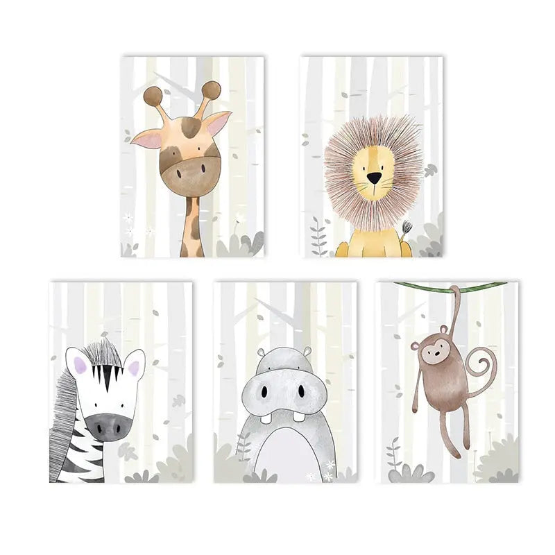 Poster Kinderzimmer Tiere Bilder Giraffe Löwe Zebra Affe Nilpferd als Deko Print ohne Rahmen-9