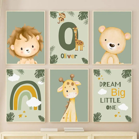 Poster Kinderzimmer Tiere Dschungel Wald I Name Personalisiert I Kinderzimmer Bilder I Wand Deko I Kunst Druck I Deko Print I ohne Rahmen-0