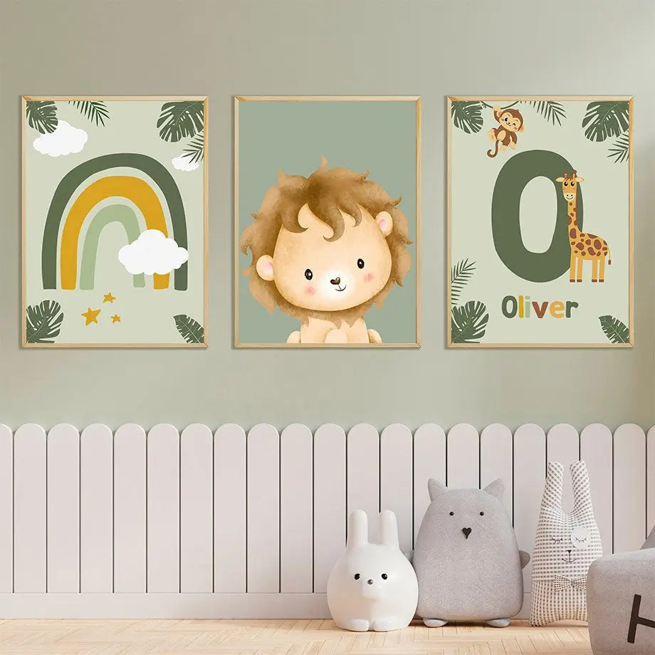 Poster Kinderzimmer Tiere Dschungel Wald I Name Personalisiert I Kinderzimmer Bilder I Wand Deko I Kunst Druck I Deko Print I ohne Rahmen-2