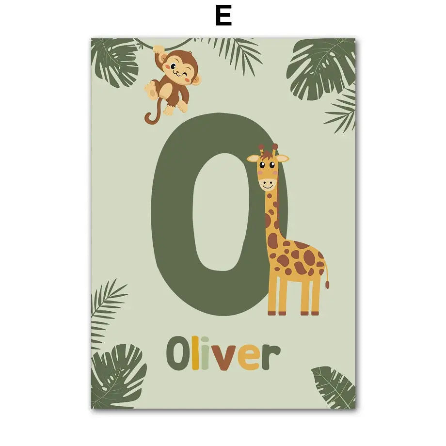 Poster Kinderzimmer Tiere Dschungel Wald I Name Personalisiert I Kinderzimmer Bilder I Wand Deko I Kunst Druck I Deko Print I ohne Rahmen-7