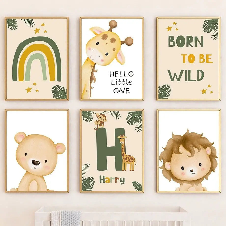 Poster Kinderzimmer Tiere Dschungel Wald I Name Personalisiert I Kinderzimmer Bilder I Wand Deko I Kunst Druck I Deko Print I ohne Rahmen-0