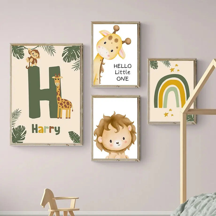 Poster Kinderzimmer Tiere Dschungel Wald I Name Personalisiert I Kinderzimmer Bilder I Wand Deko I Kunst Druck I Deko Print I ohne Rahmen-1