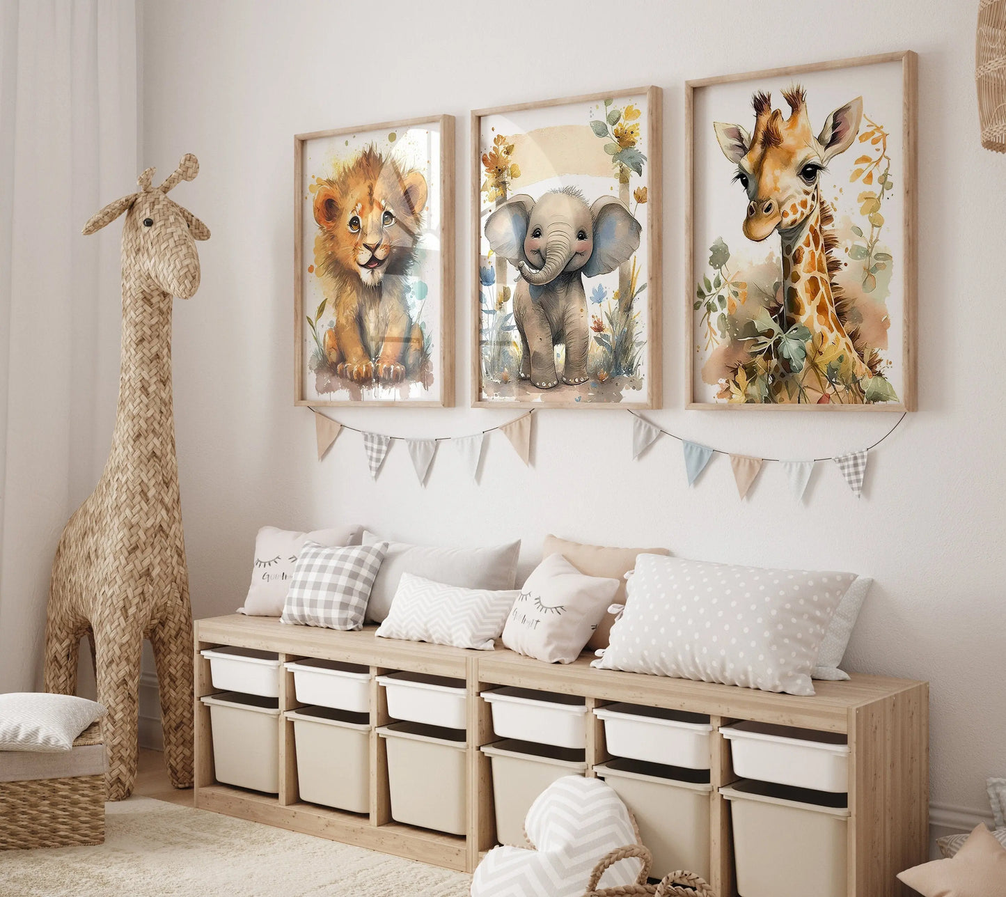 Poster Kinderzimmer Tiere Wald Dschungel Aquarell Löwe Elefant I Kinderzimmer Bilder I Wand Deko I Kunst Druck I Deko Print I ohne Rahmen-0