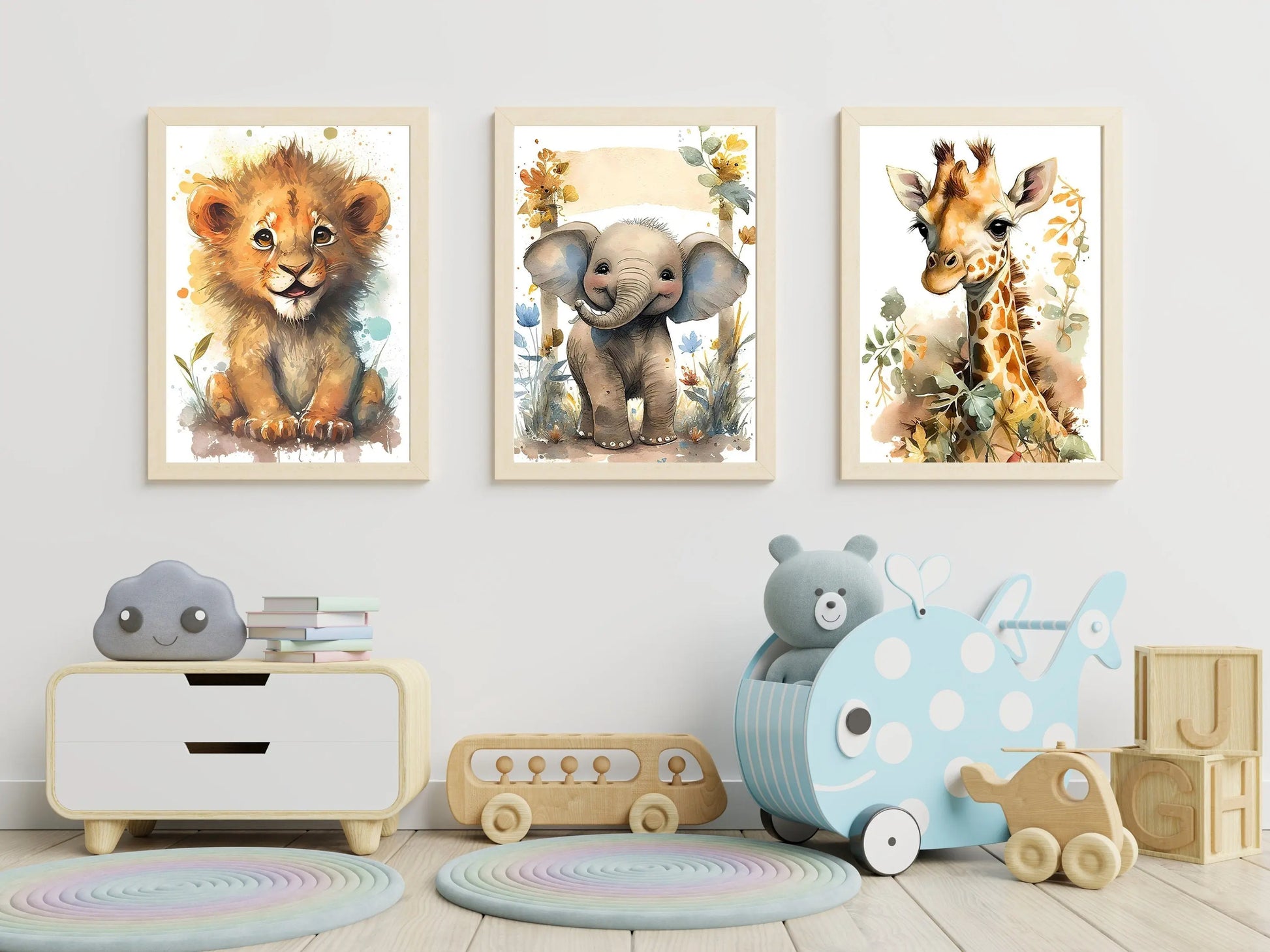 Poster Kinderzimmer Tiere Wald Dschungel Aquarell Löwe Elefant I Kinderzimmer Bilder I Wand Deko I Kunst Druck I Deko Print I ohne Rahmen-2