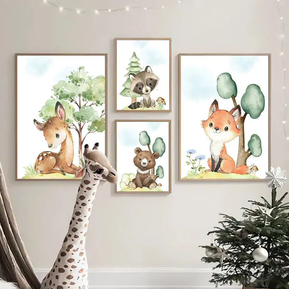 Poster Kinderzimmer Waldtiere Bäume I Kinderzimmer Bilder I Wand Deko I Kunst Druck I Deko Print I ohne Rahmen-2