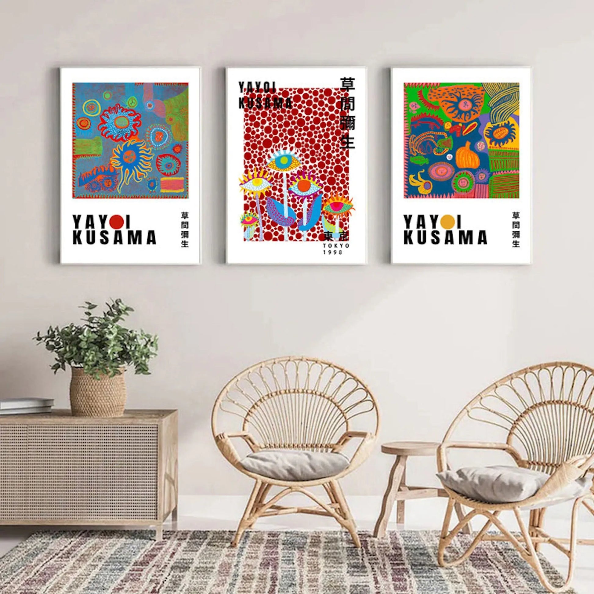 Poster Kusama Kunst Ausstellung Augen Pilz  | Bilder Wohnzimmer | Wandbilder Schlafzimmer | Deko Print ohne Rahmen | Bilder Set Kunstdruck-0