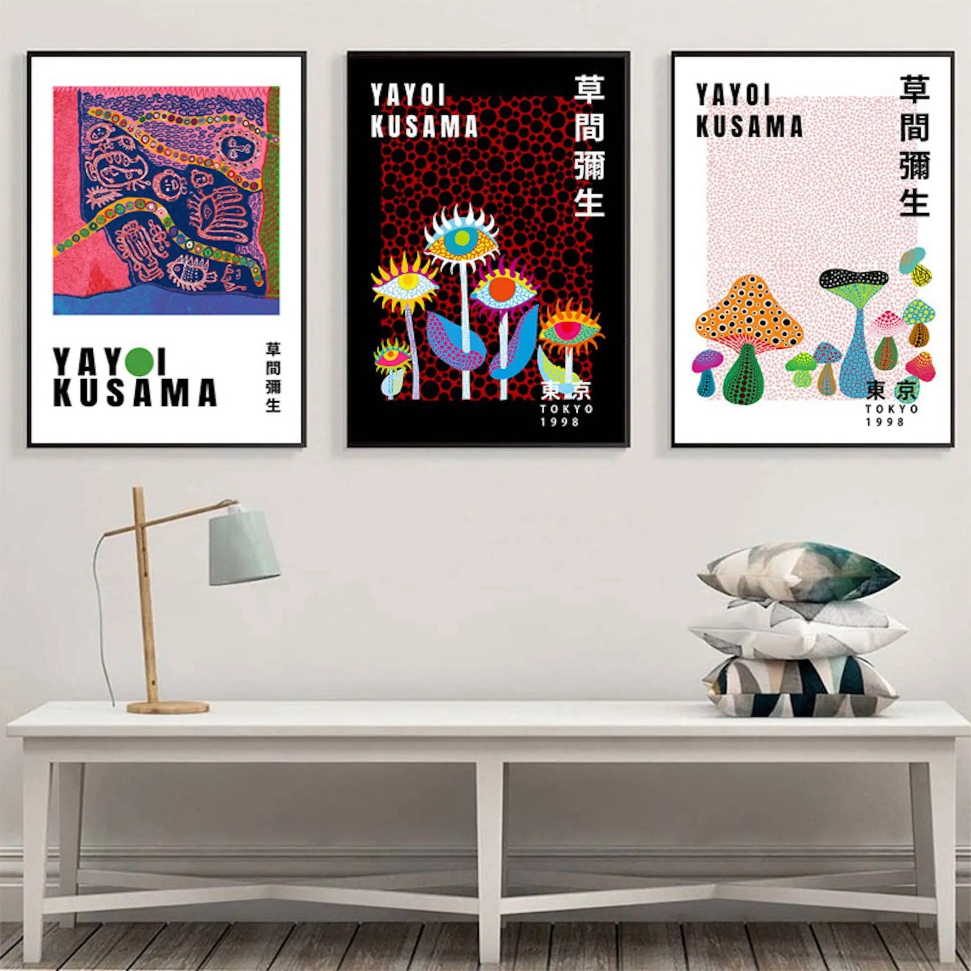 Poster Kusama Kunst Ausstellung Augen Pilz  | Bilder Wohnzimmer | Wandbilder Schlafzimmer | Deko Print ohne Rahmen | Bilder Set Kunstdruck-3