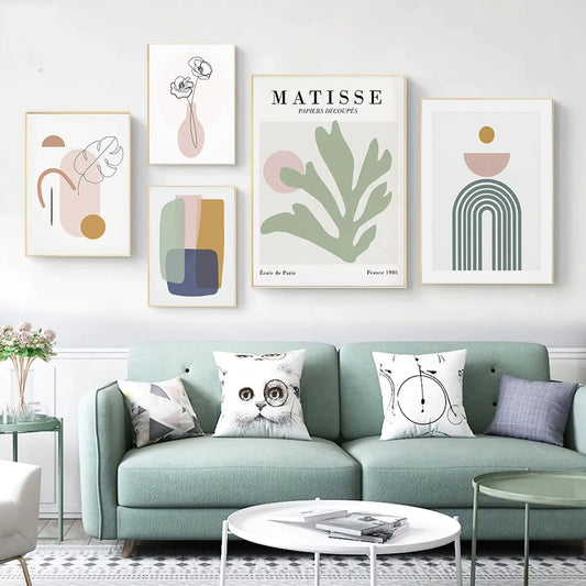 Poster Matisse Blätter Blumen Abstrakt | Bilder Wohnzimmer | Wandbilder Schlafzimmer | Deko Print ohne Rahmen | Bilder Set Matisse Grün-0