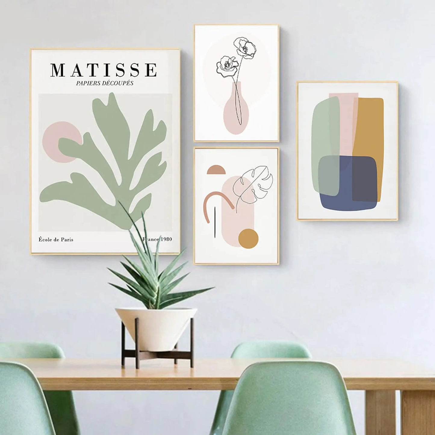 Poster Matisse Blätter Blumen Abstrakt | Bilder Wohnzimmer | Wandbilder Schlafzimmer | Deko Print ohne Rahmen | Bilder Set Matisse Grün-1