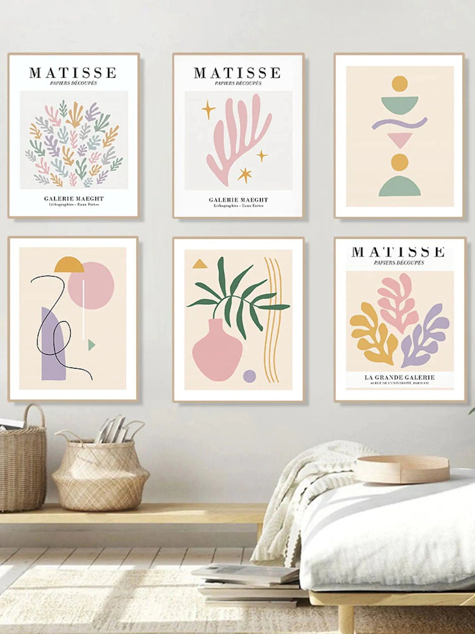 Poster Matisse Blumen Abstrakt | Bilder Wohnzimmer | Wandbilder Schlafzimmer | Deko Print ohne Rahmen | Bilder Set Matisse Beige-0