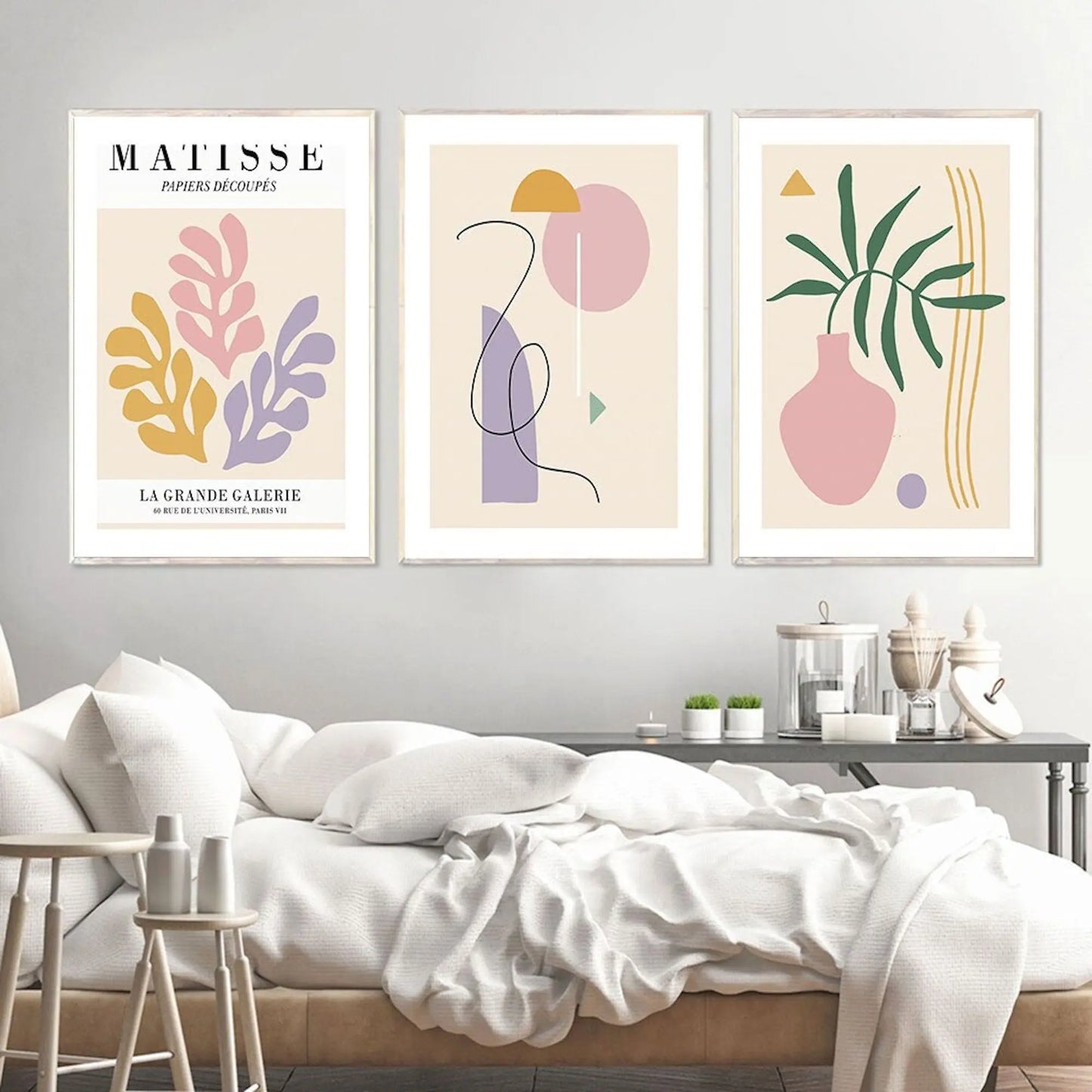 Poster Matisse Blumen Abstrakt | Bilder Wohnzimmer | Wandbilder Schlafzimmer | Deko Print ohne Rahmen | Bilder Set Matisse Beige-2