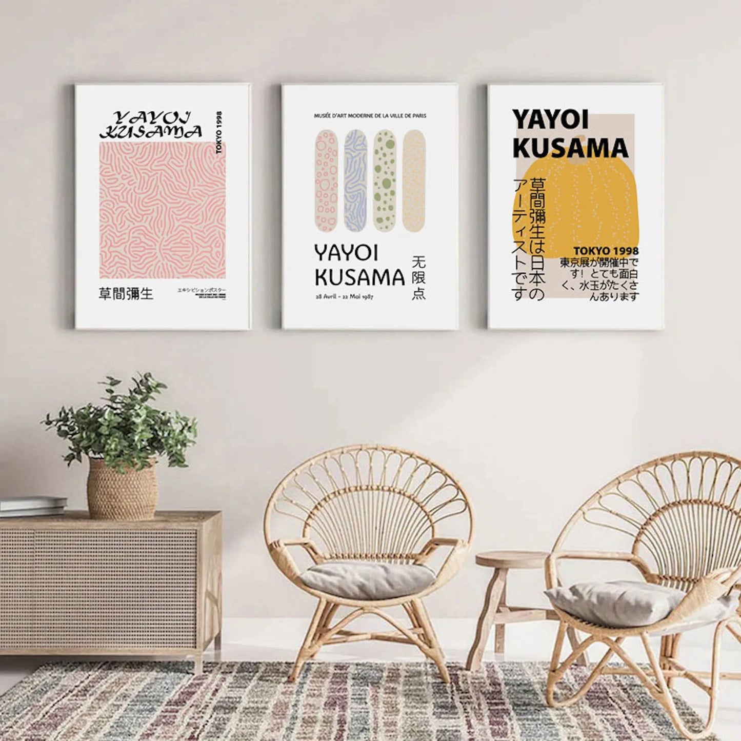 Poster Modern Yayoi Kusama Abstrakt Nordic | Bilder Wohnzimmer | Wandbilder Schlafzimmer | Deko Print ohne Rahmen | Bilder Set Kunstdruck-0