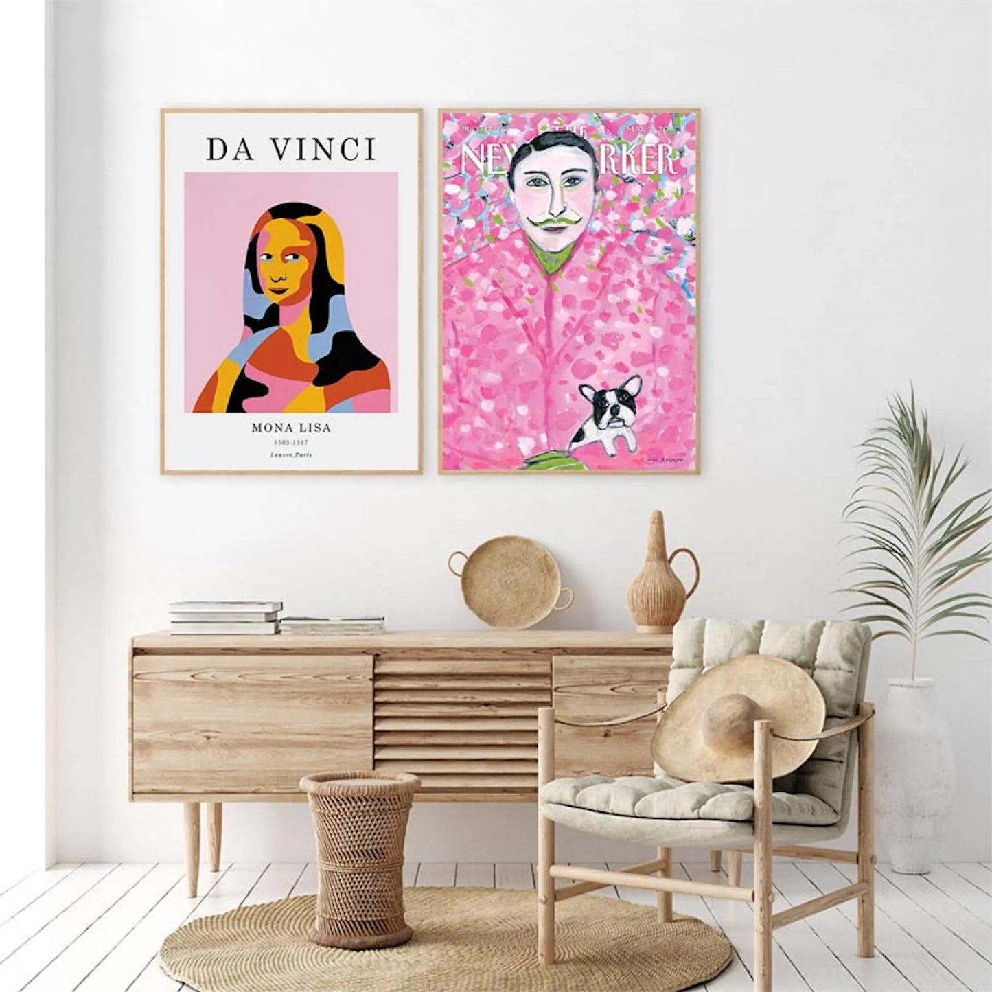 Poster Mona Lisa Da Vinci The New Yorker Katze| Bilder Wohnzimmer | Wandbilder Schlafzimmer | Deko Print ohne Rahmen | Bilder Set Kunstdruck-1