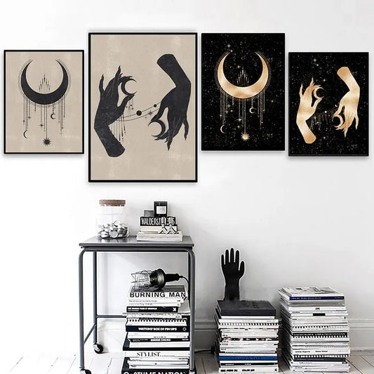 Poster Mond Sterne Gold Schwarz als Deko Print Ohne Rahmen-0