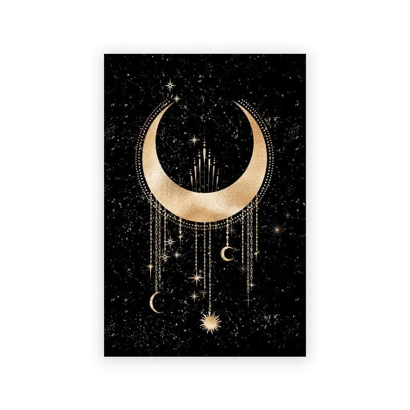 Poster Mond Sterne Gold Schwarz als Deko Print Ohne Rahmen-3