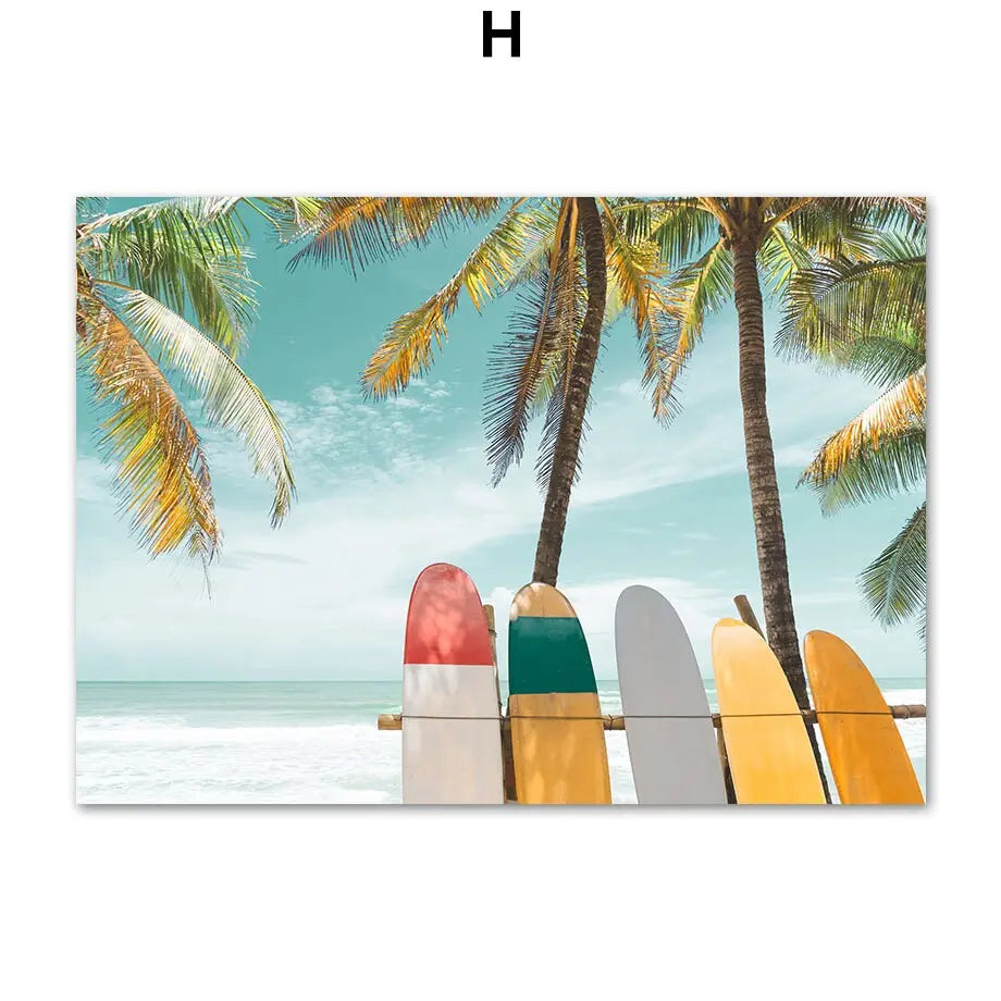 Poster Palmen Strand Muscheln Käfer Surfbretter Ananas I Wandbilder Wohnzimmer & Schlafzimmer I  Wand Deko I Kunst Druck I ohne Rahmen-8