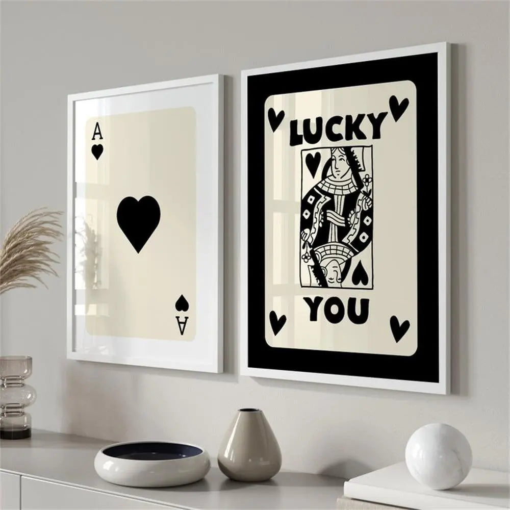 Poster Poker Ass Karte I Dame Karte I Glücks Karte I Deko Print ohne Rahmen-0