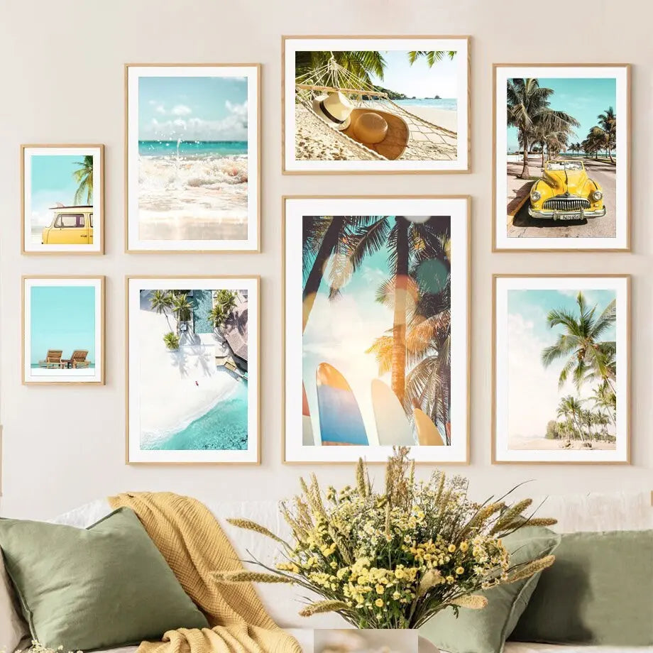 Poster Sonnenschein Hängematte Palmen Meer Buggy Strandliege I Wandbilder Wohnzimmer & Schlafzimmer I  Wand Deko I Kunst Druck I ohne Rahmen-0