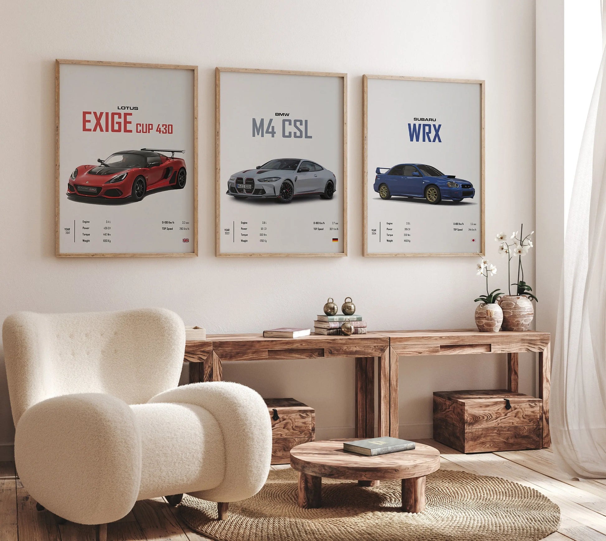 Poster Sportwagen  BMW LOTUS SUBARU Klassiker Legenden I Geschenk für ihn I Wohnzimmmer & Büro I Wand Deko I Print ohne Rahmen-1