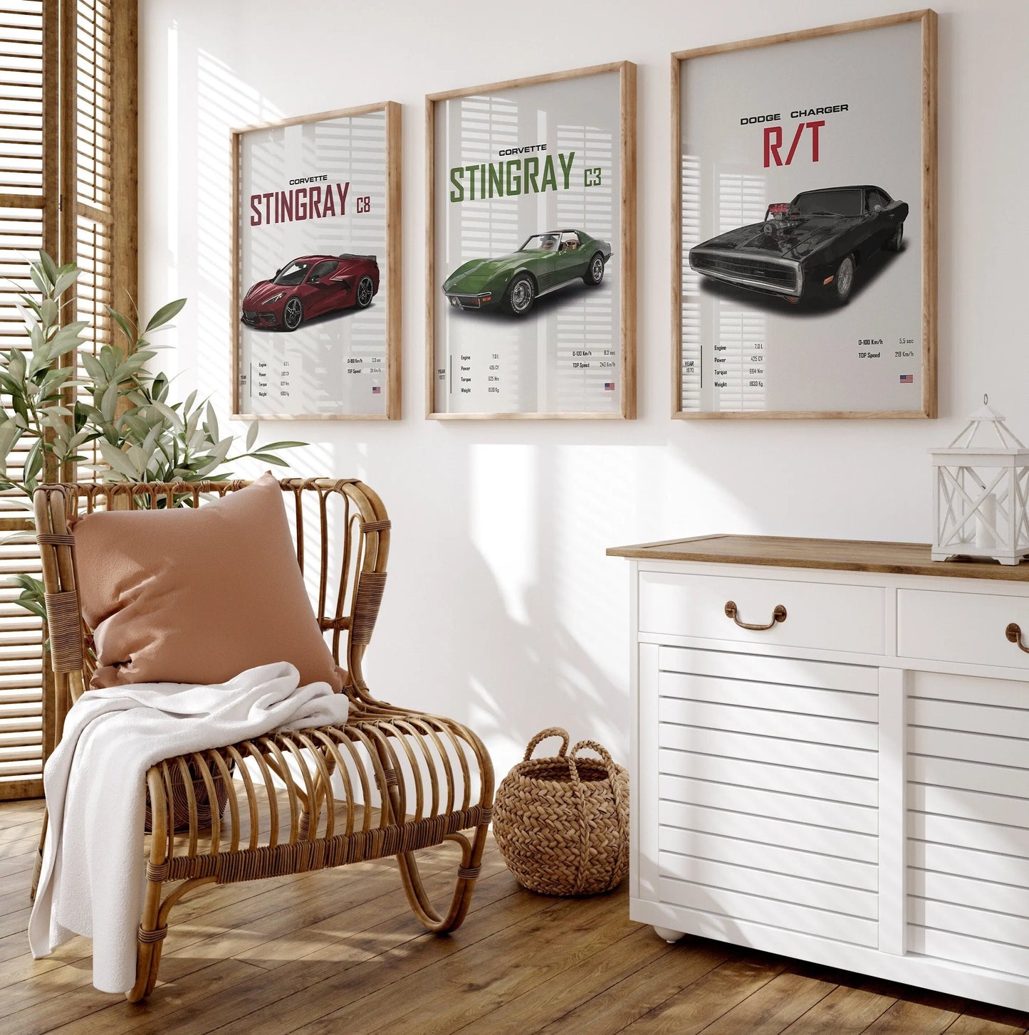 Poster Sportwagen CORVETTE Stingray C8 C3 DODGE CHARGER RTSportauto I Geschenk für ihn I Wohnzimmmer & Büro I Wand Deko I Print ohne Rahmen-0