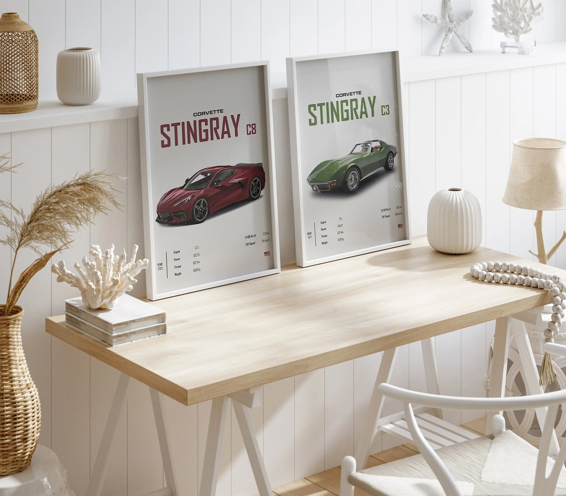 Poster Sportwagen CORVETTE Stingray C8 C3 DODGE CHARGER RTSportauto I Geschenk für ihn I Wohnzimmmer & Büro I Wand Deko I Print ohne Rahmen-1