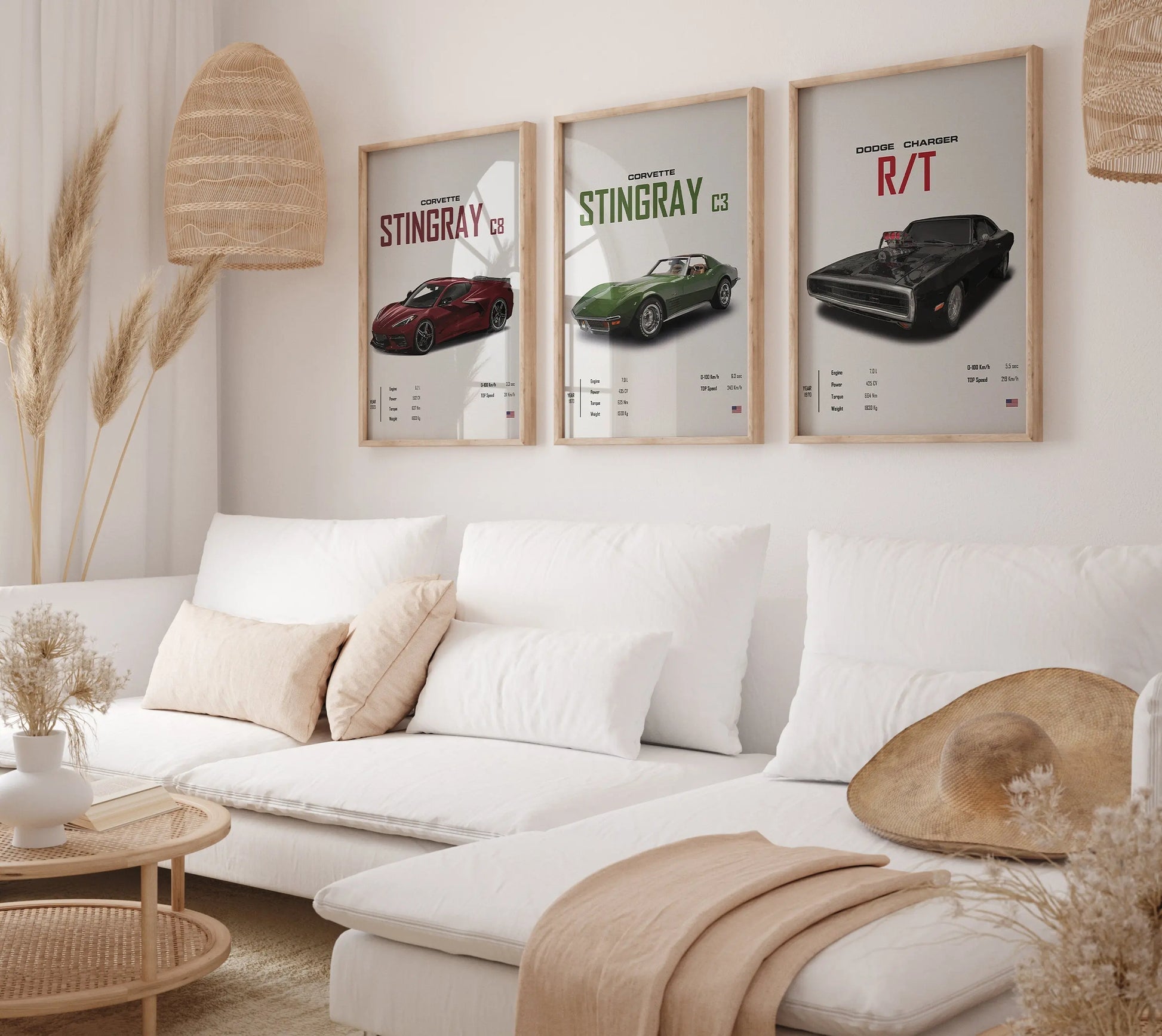 Poster Sportwagen CORVETTE Stingray C8 C3 DODGE CHARGER RTSportauto I Geschenk für ihn I Wohnzimmmer & Büro I Wand Deko I Print ohne Rahmen-3