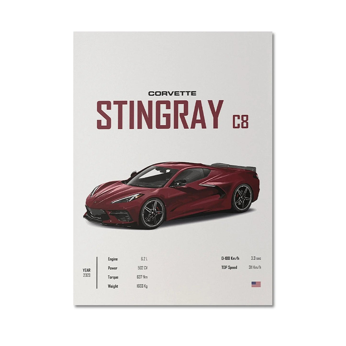 Poster Sportwagen CORVETTE Stingray C8 C3 DODGE CHARGER RTSportauto I Geschenk für ihn I Wohnzimmmer & Büro I Wand Deko I Print ohne Rahmen-5