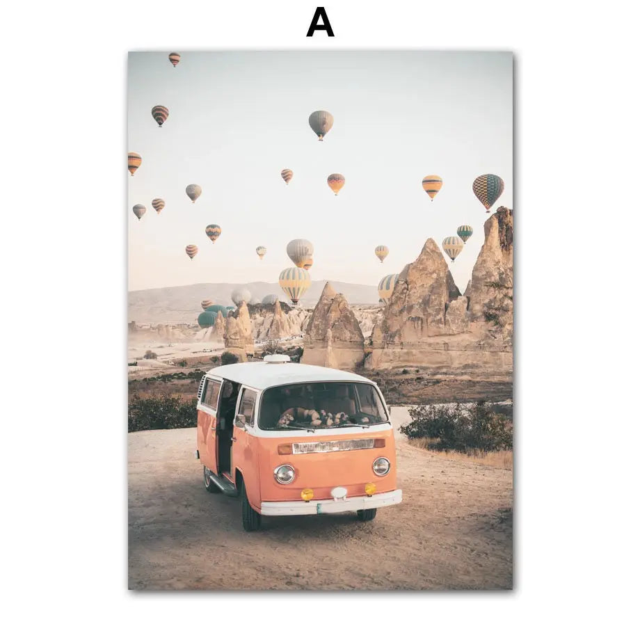 Poster Strand Burg Heißluftballon Buggy Abenteuer Zitat I Wandbilder Wohnzimmer & Schlafzimmer I  Deko Print Bilder I ohne Rahmen-1